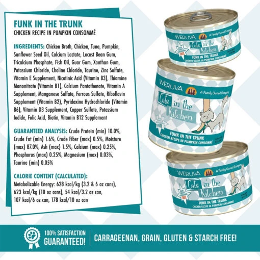 Weruva Cats In The Kitchen Funk In The Trunk Chicken In Pumpkin Consomme Grain-Free Canned Cat Food, 6-oz, Case Of 24 -Cat Food And Treats Shop weruva cats in the kitchen funk in the trunk chicken in pumpkin consomme grain free canned cat food 6 oz case of 24 122